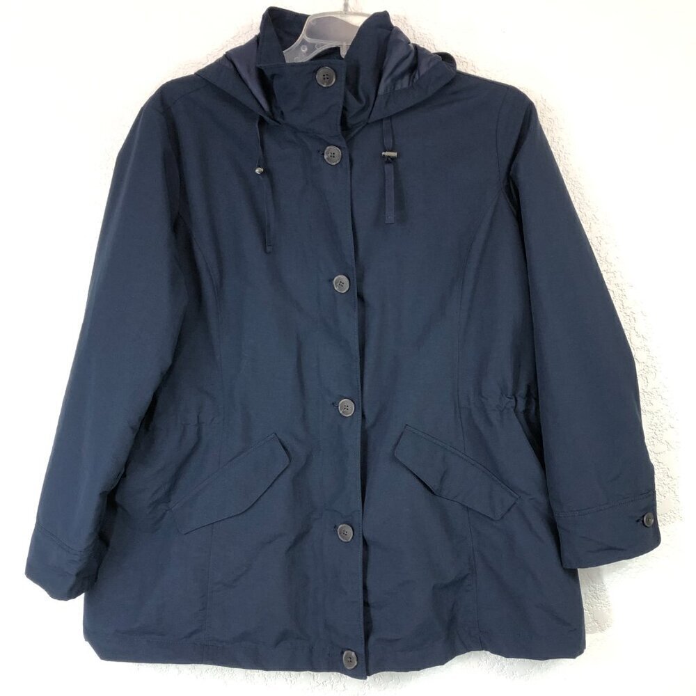 Lands' End Blue Weather Resistant Lined Coat With Hood